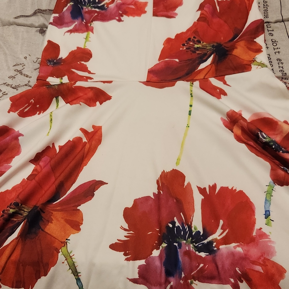 Fashion Nova Strapless Dress with Red Floral Design